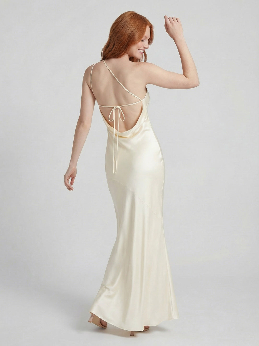 One Shoulder Satin Maxi Dress