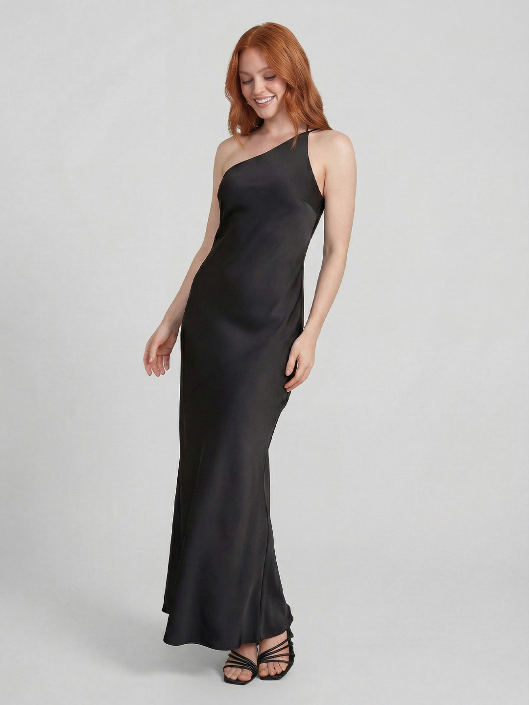 One Shoulder Satin Maxi Dress