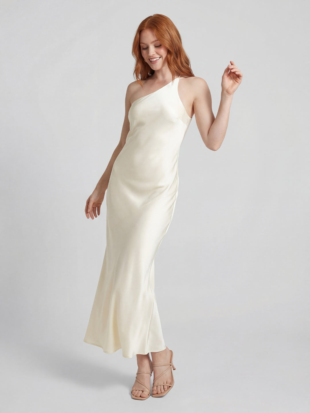 One Shoulder Satin Maxi Dress