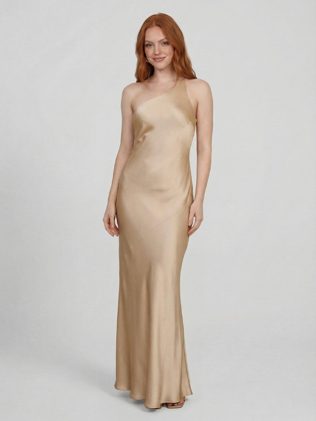 One Shoulder Satin Maxi Dress
