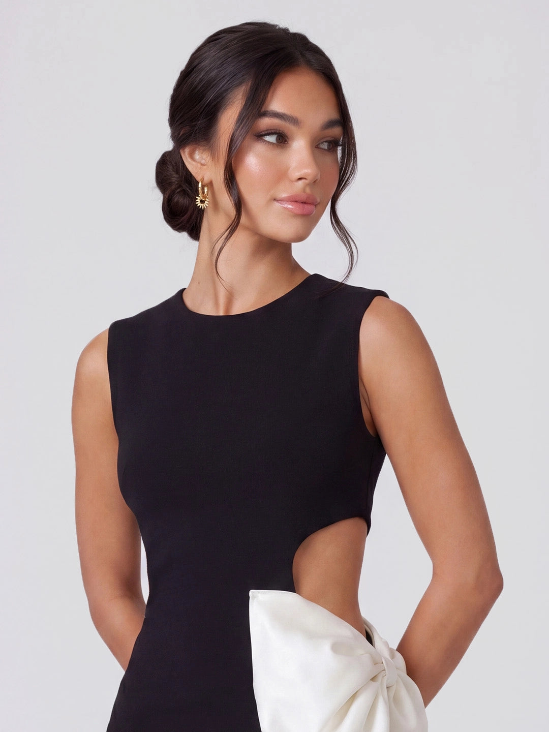 Exquisite Dimensional Bow Cutout Crepe Mini Dress