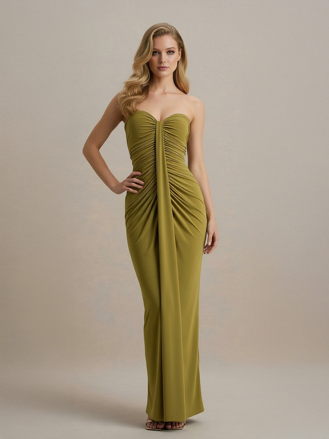 Exquisite Pleated Strapless Wrap Sweetheart Maxi Dress