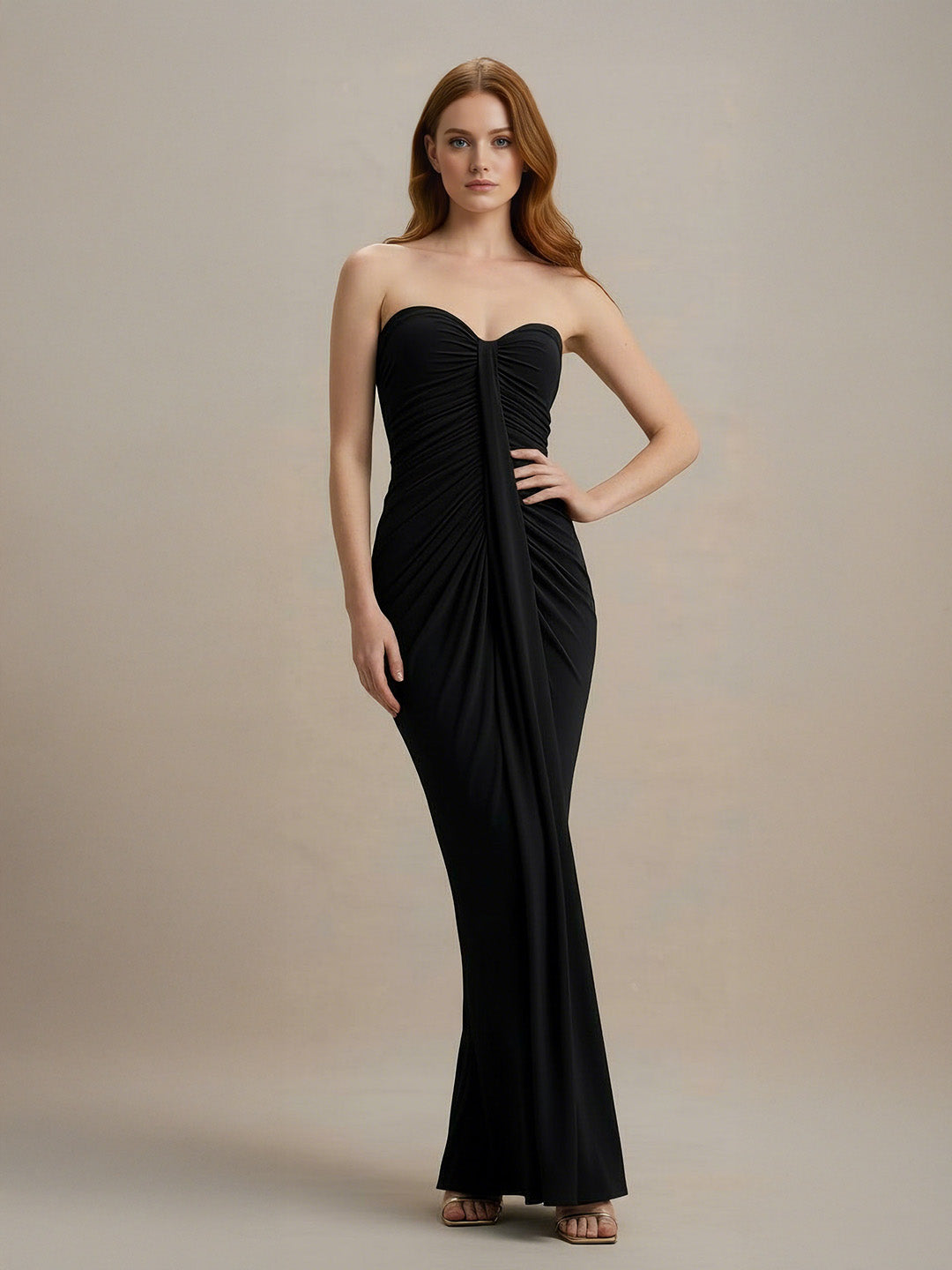 Exquisite Pleated Strapless Wrap Sweetheart Maxi Dress