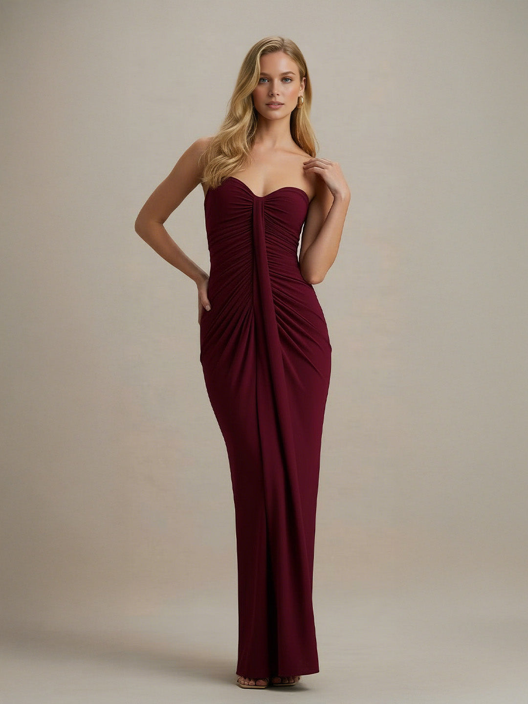 Exquisite Pleated Strapless Wrap Sweetheart Maxi Dress