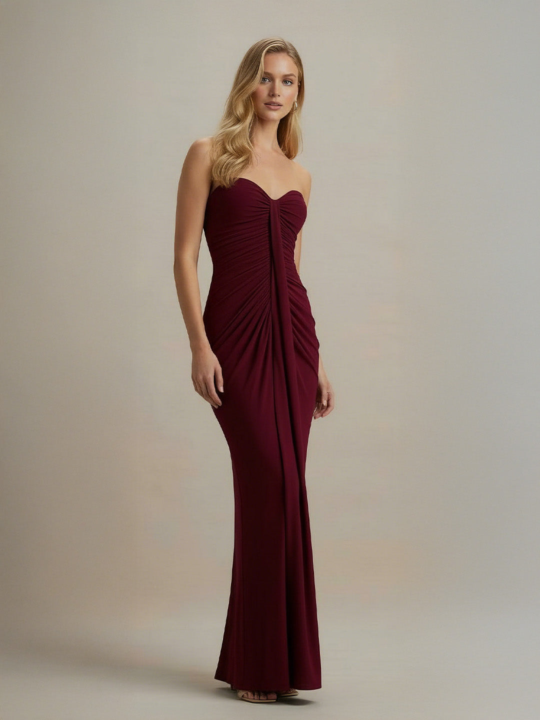 Exquisite Pleated Strapless Wrap Sweetheart Maxi Dress