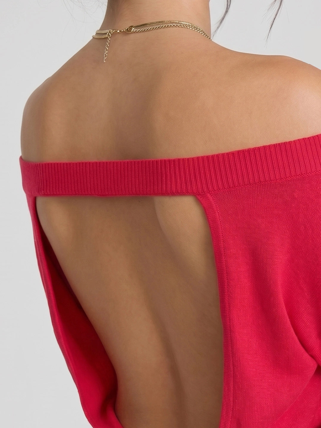 Fine-Ribbed Off-Shoulder Mini with Back Cutout Detail