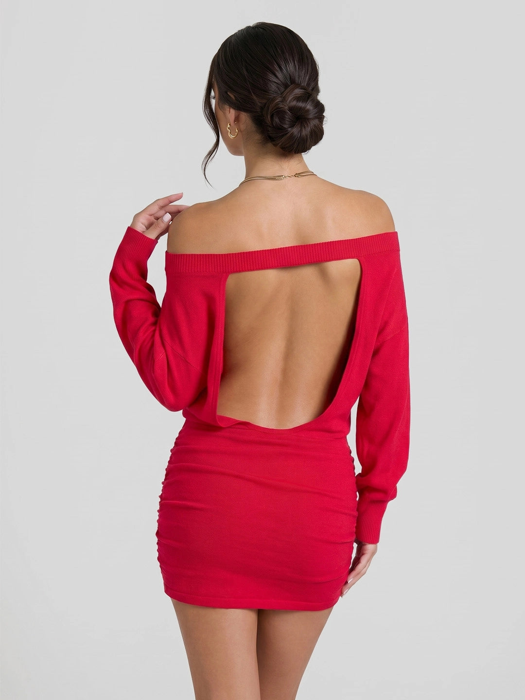 Fine-Ribbed Off-Shoulder Mini with Back Cutout Detail