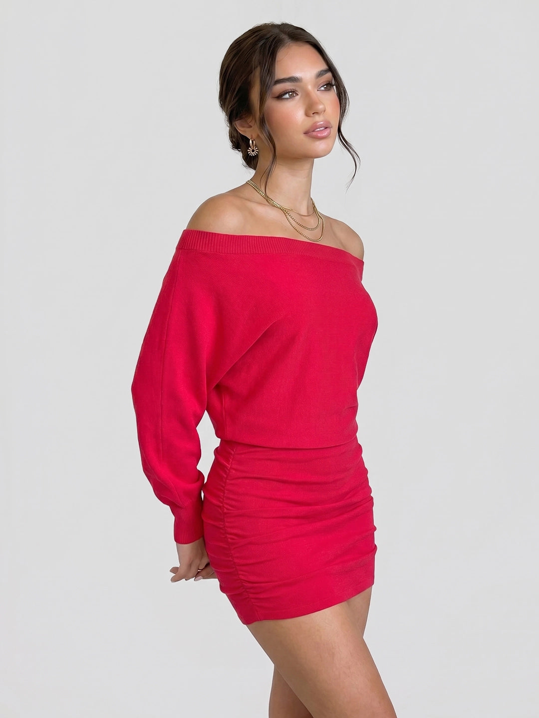 Fine-Ribbed Off-Shoulder Mini with Back Cutout Detail