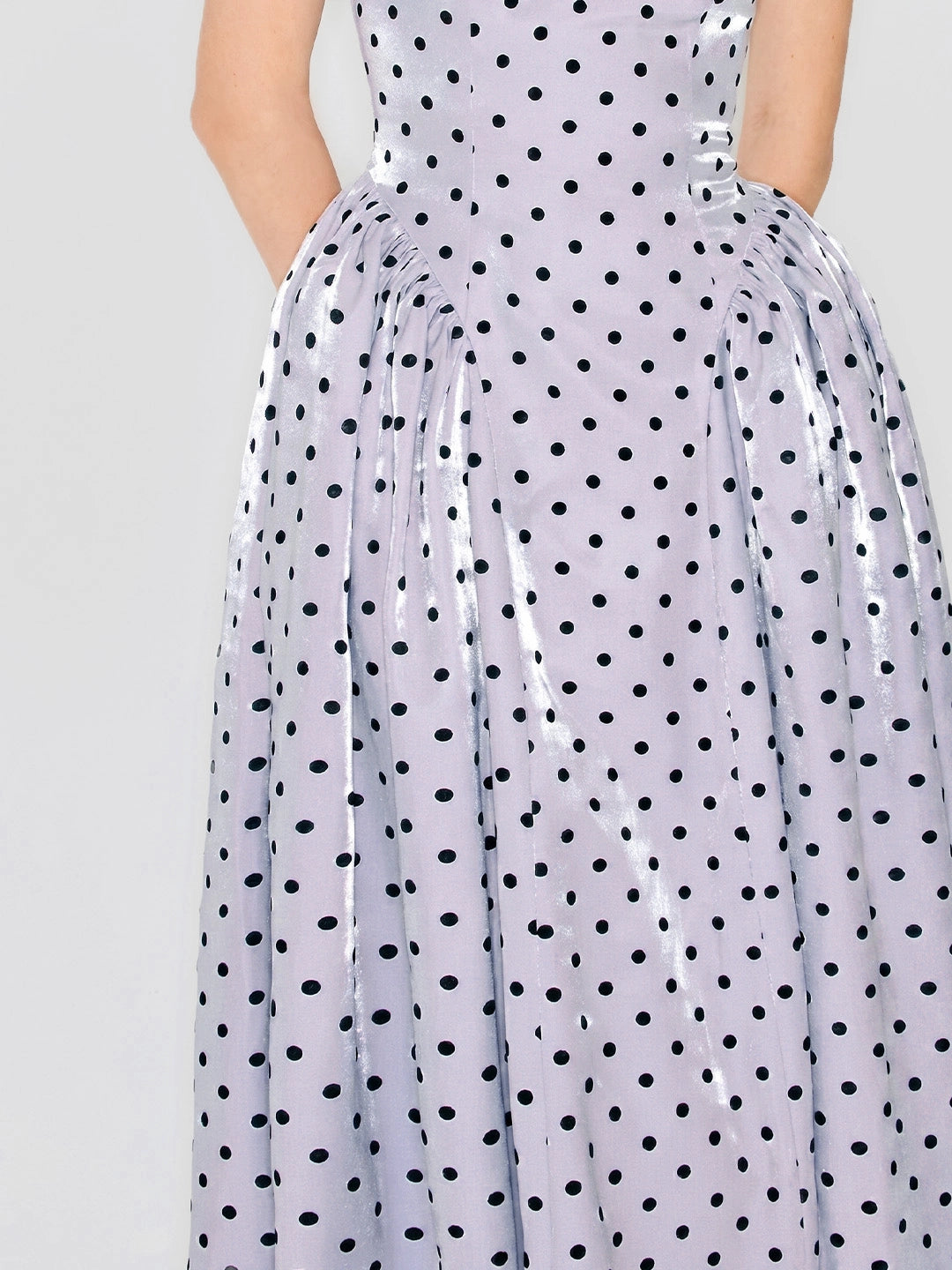 Flocking Polka Dot Lace-Up Corset Midi Dress