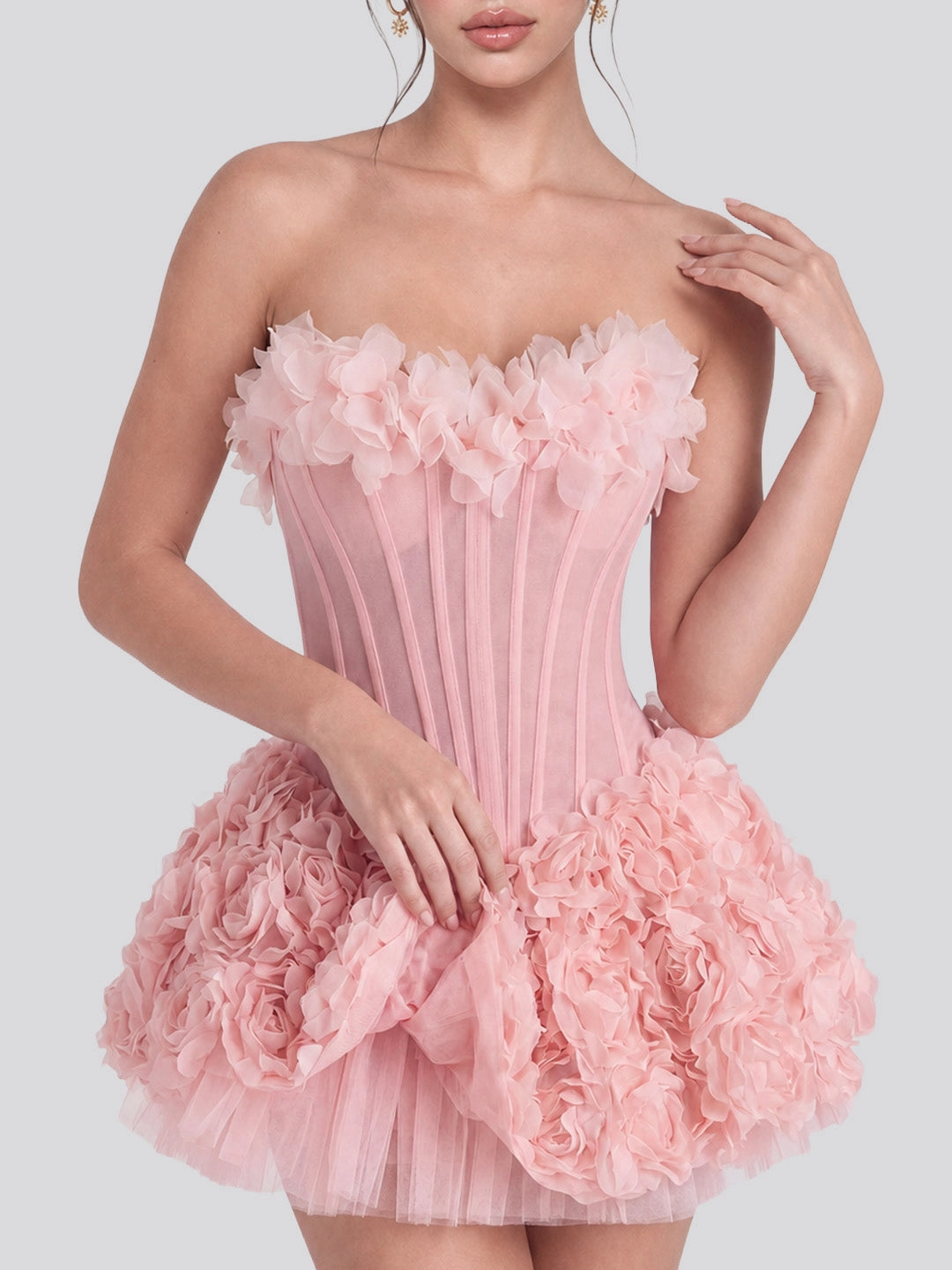 embellished corset tulle skirt mini dress in blush Embellished Corset Tulle Skirt Midi Dress in Blush