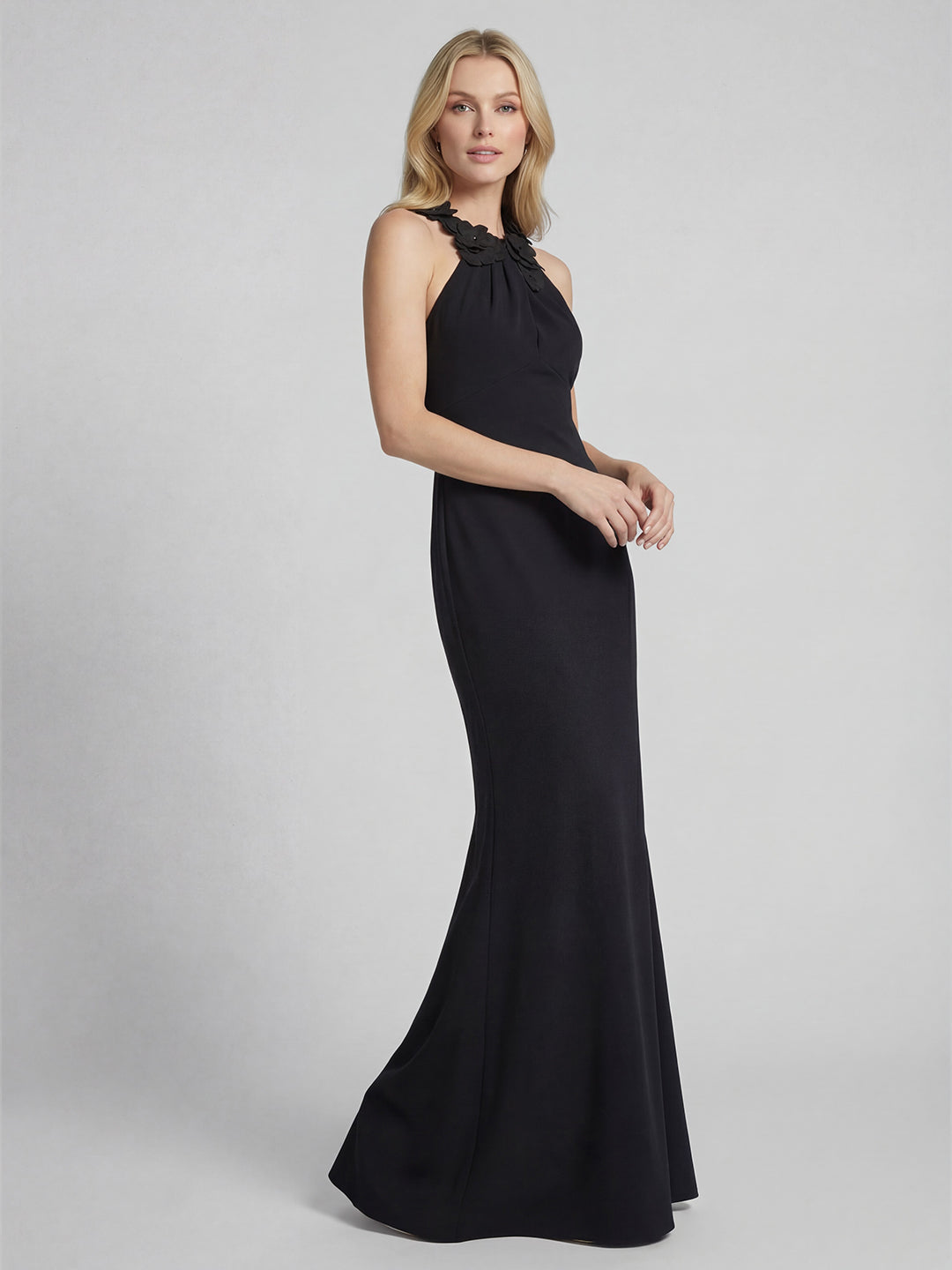 Floral Embellished Halter Mermaid Maxi Gown