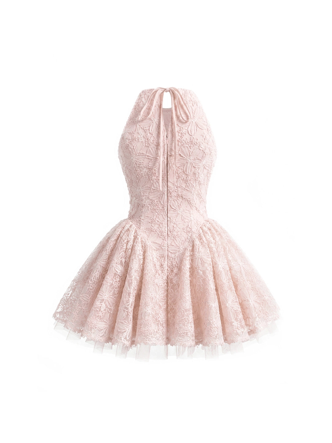 Floral Embroidered Halter Tulle Mini Dress