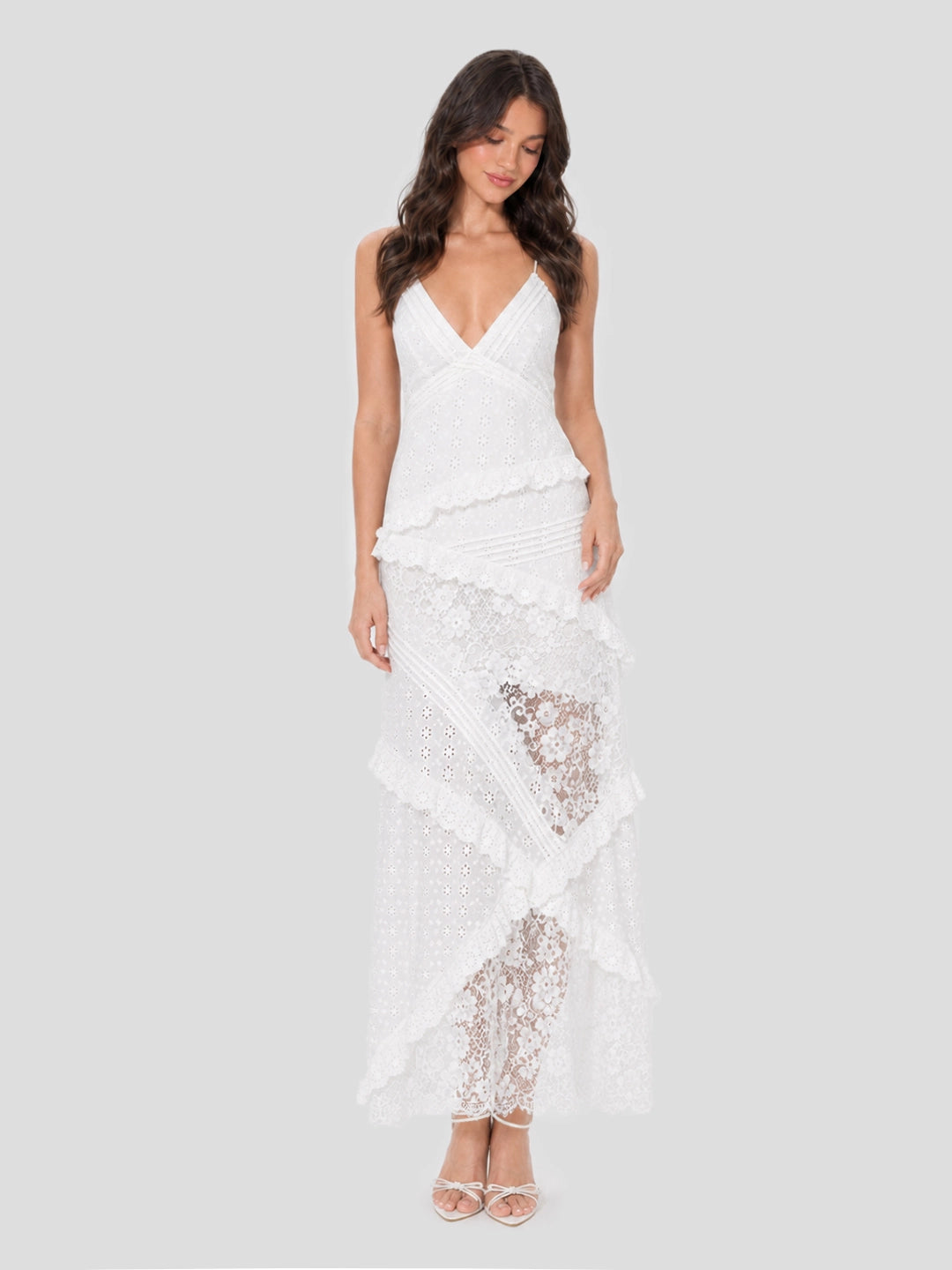 Floral Halter Maxi Dress with Lace Insert
