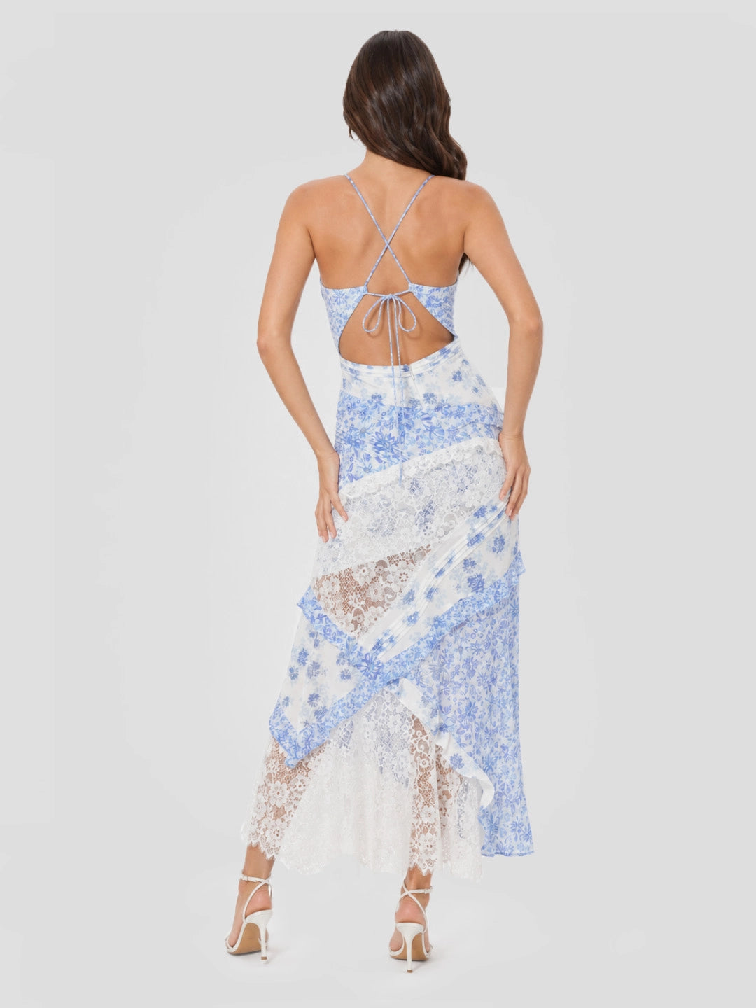 Floral Halter Maxi Dress with Lace Insert