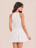 Floral Halter Neck Lace Mini Dress