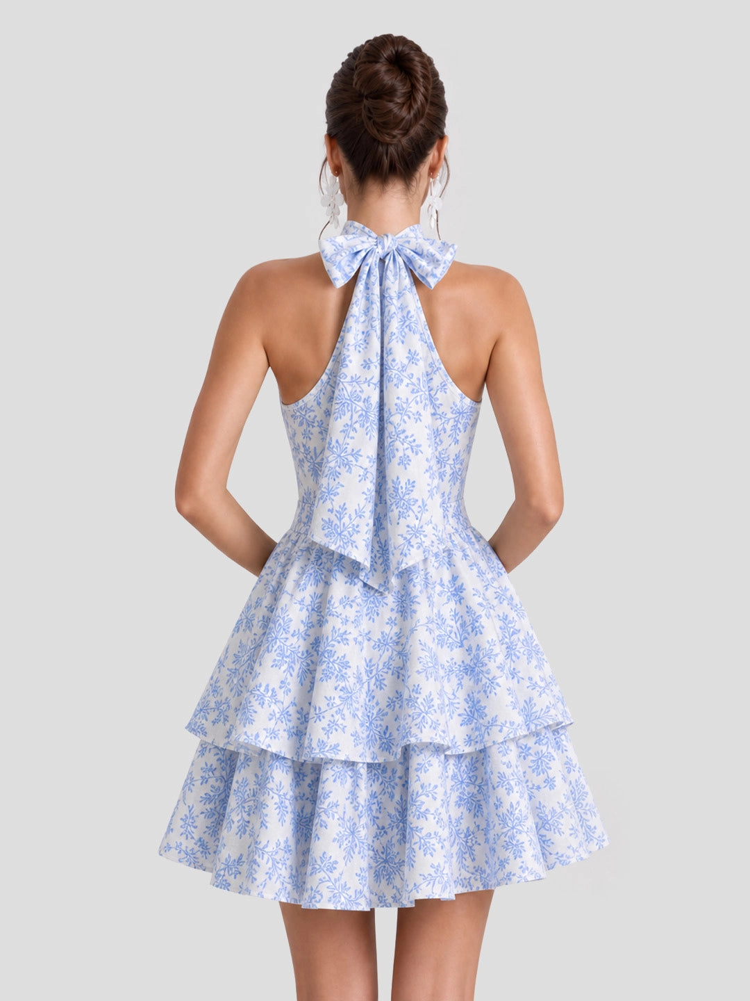 Floral Halterneck Back Bow Mini Dress
