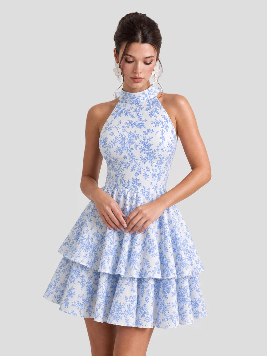 Floral Halterneck Back Bow Mini Dress