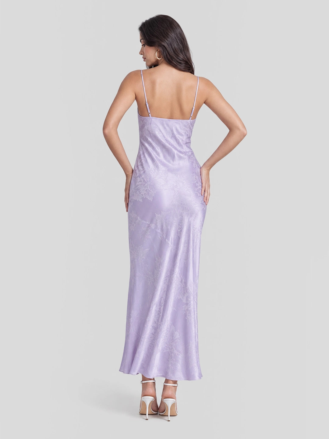 Floral Jacquard Satin Bias-cut Midi Dress