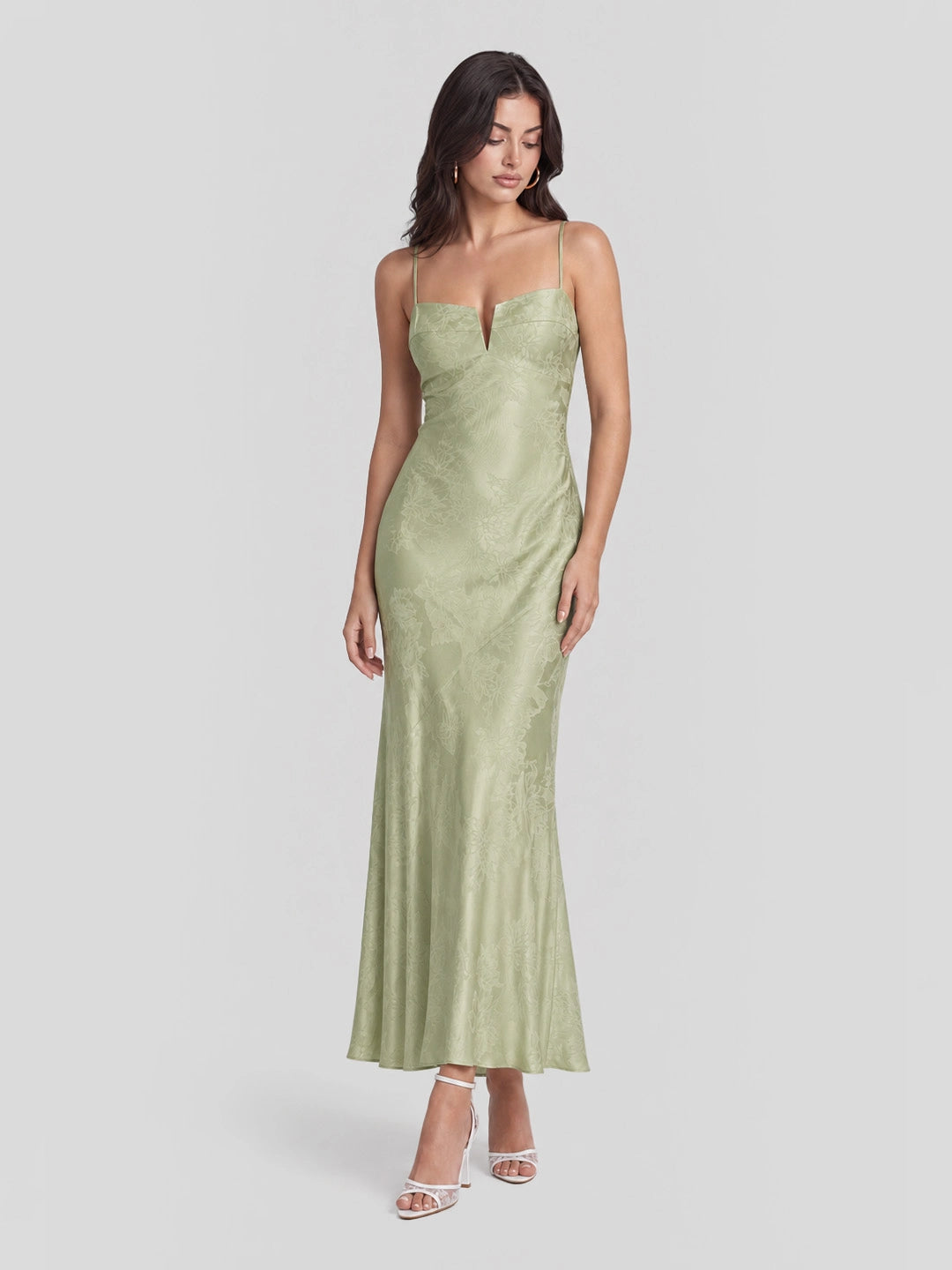 Floral Jacquard Satin Bias-cut Midi Dress