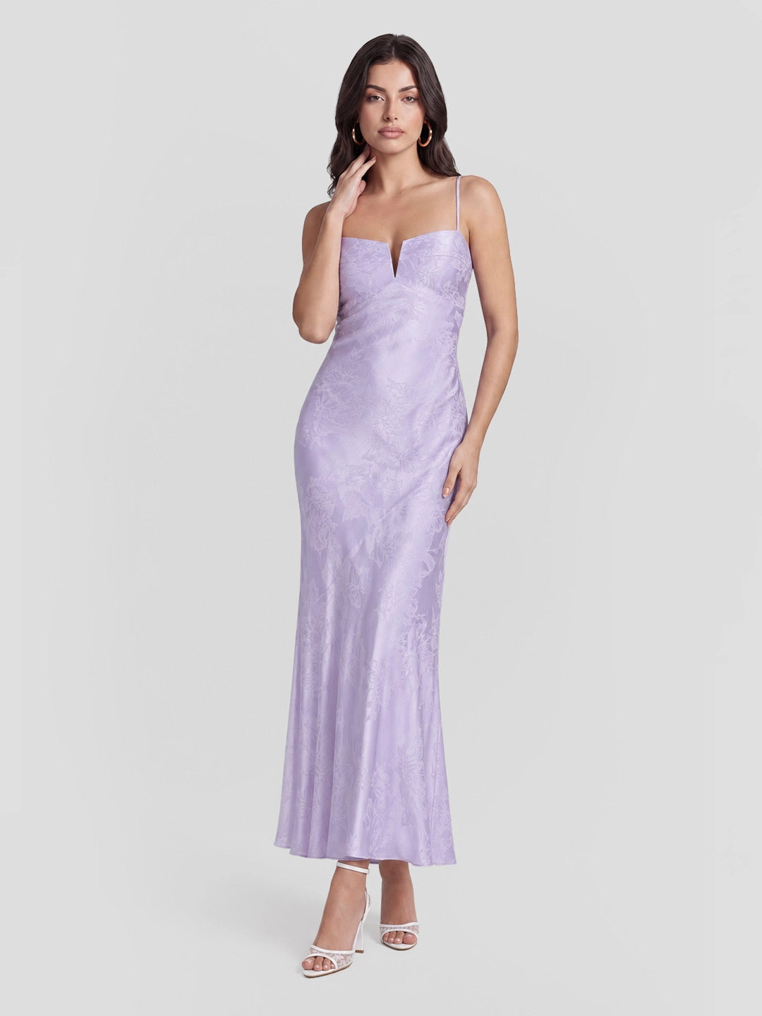 Floral Jacquard Satin Bias-cut Midi Dress