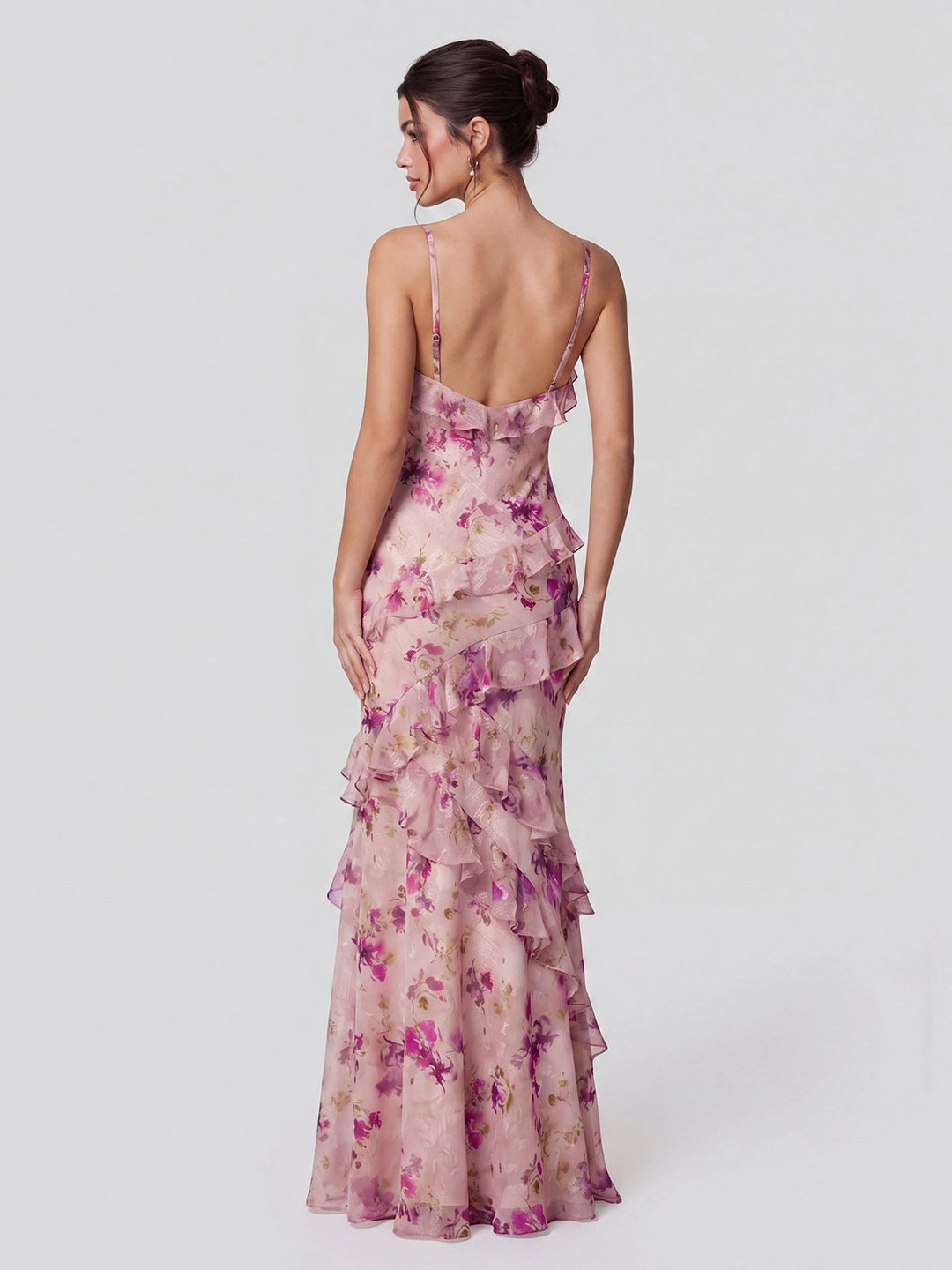 Floral Lace V-neck Open Back Mermaid Prom Dress