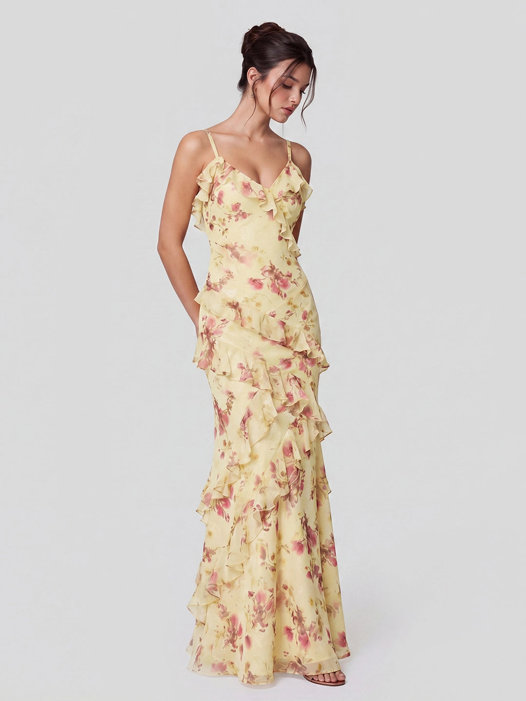 Floral Lace V-neck Open Back Mermaid Prom Dress