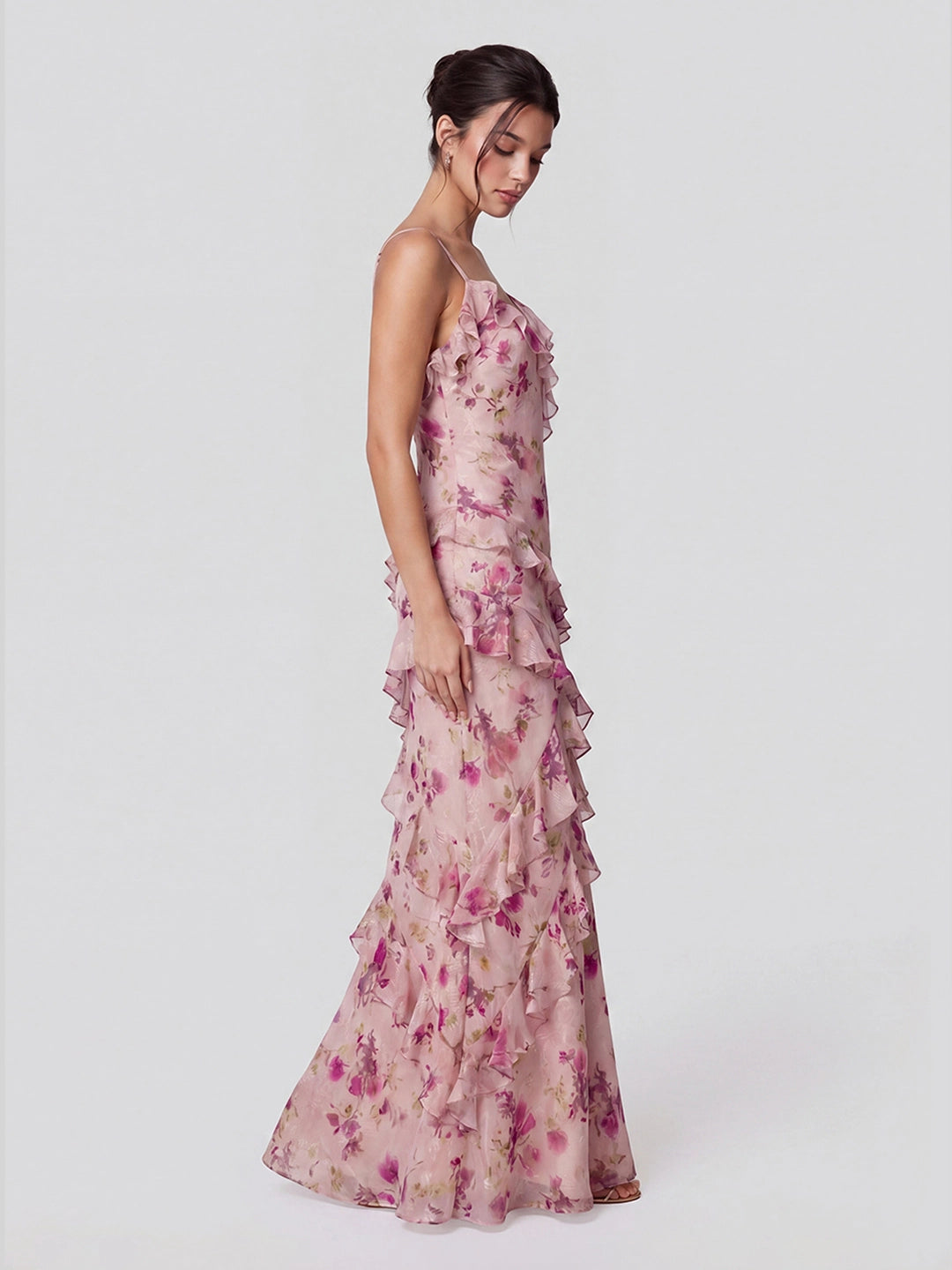 Floral Lace V-neck Open Back Mermaid Prom Dress