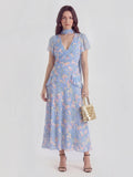 Floral Pearl Chiffon V-Neck Maxi Dress