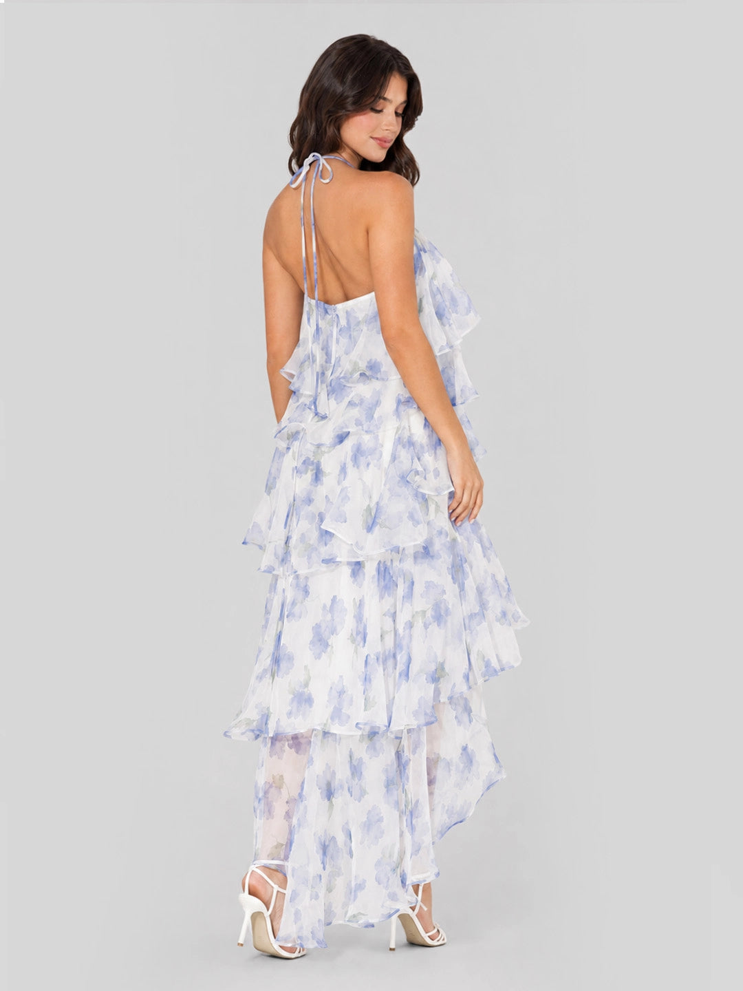 Floral Print Chiffon Maxi Dress with Tiered Ruffles