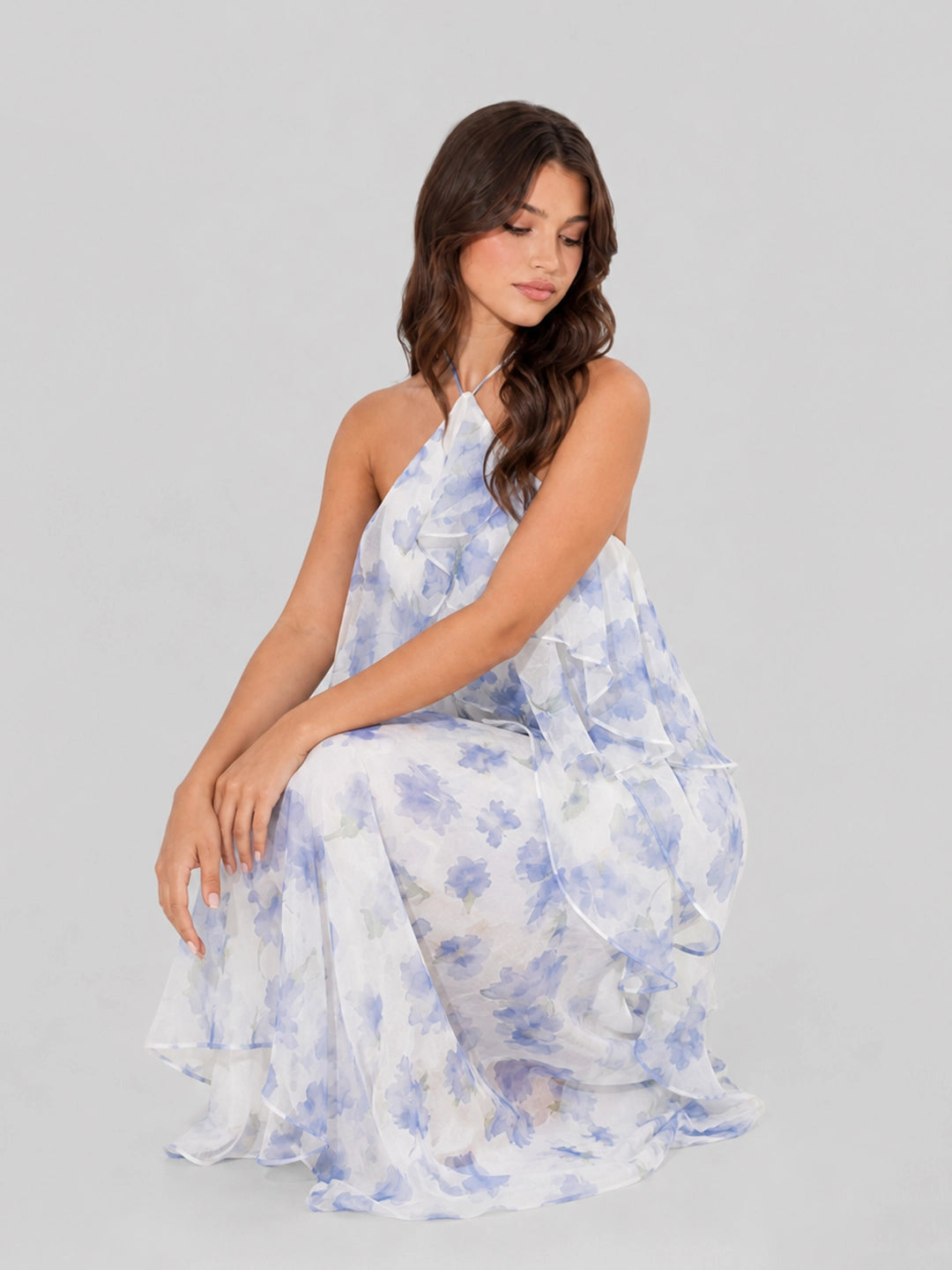 Floral Print Chiffon Maxi Dress with Tiered Ruffles