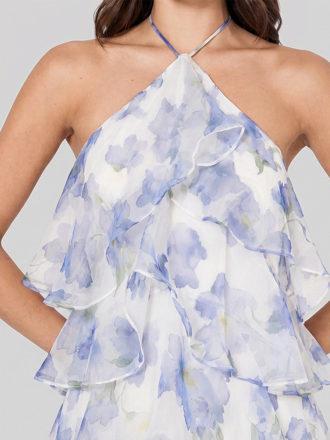 Floral Print Chiffon Maxi Dress with Tiered Ruffles