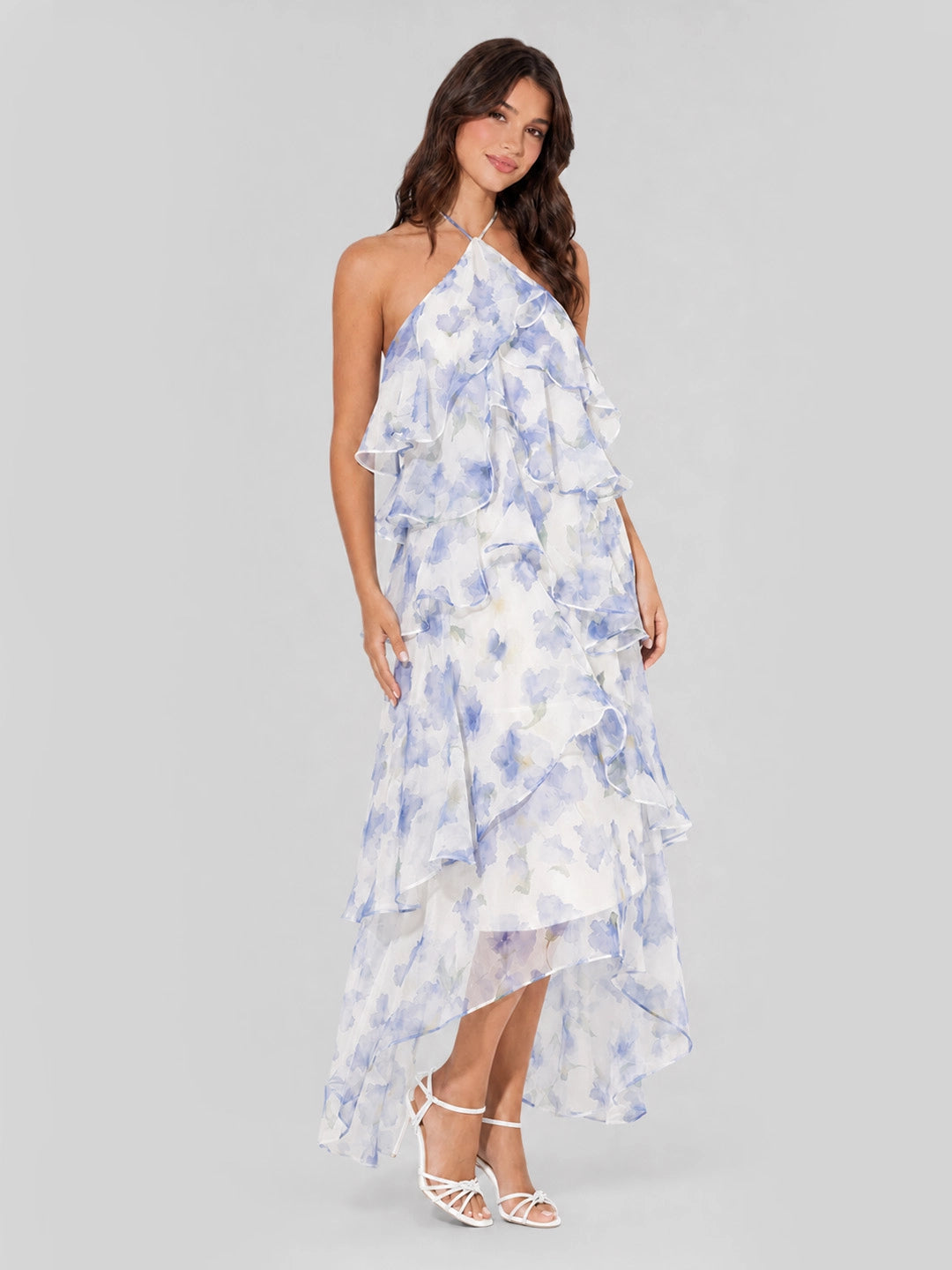 Floral Print Chiffon Maxi Dress with Tiered Ruffles