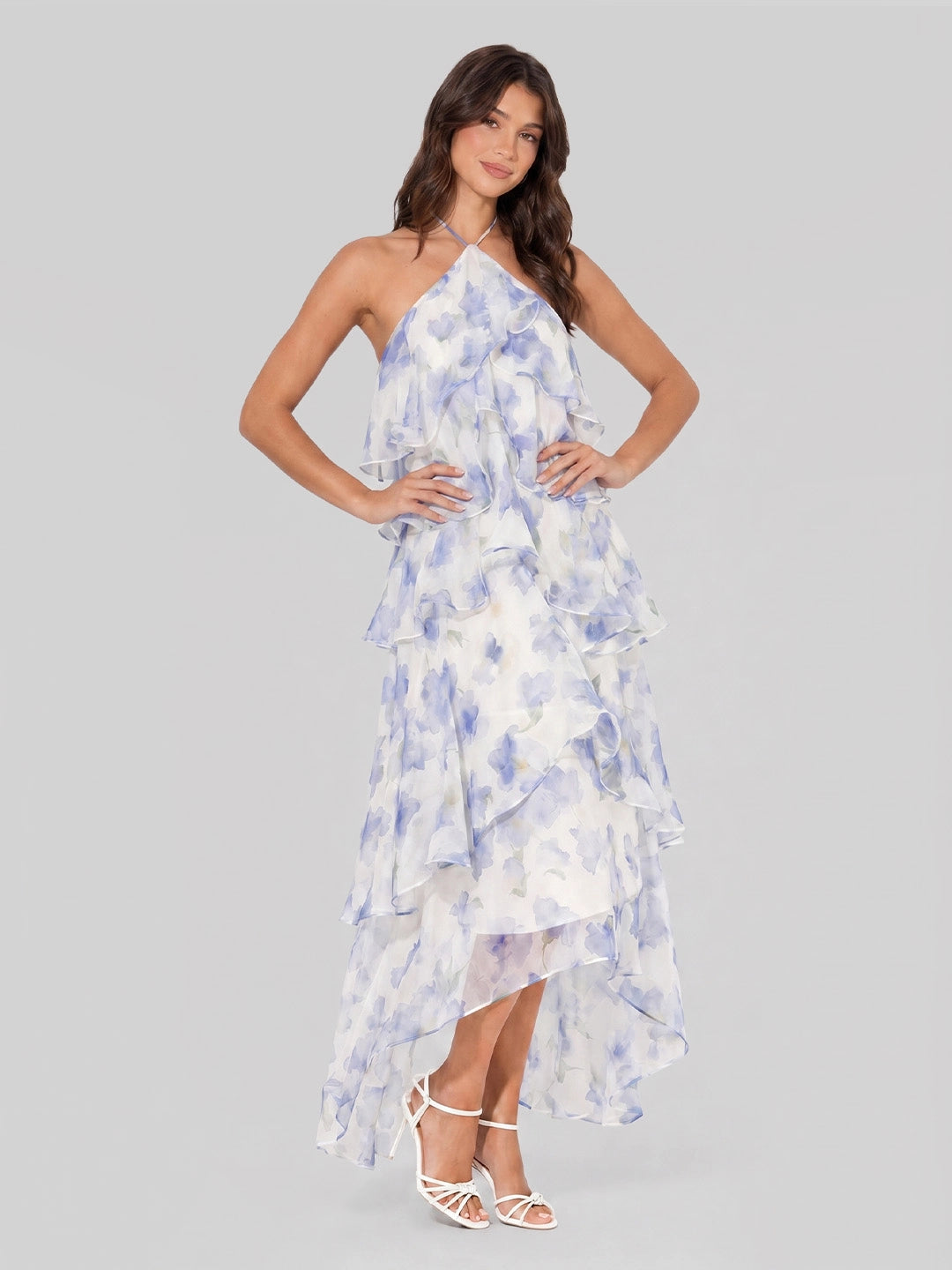 Floral Print Chiffon Maxi Dress with Tiered Ruffles