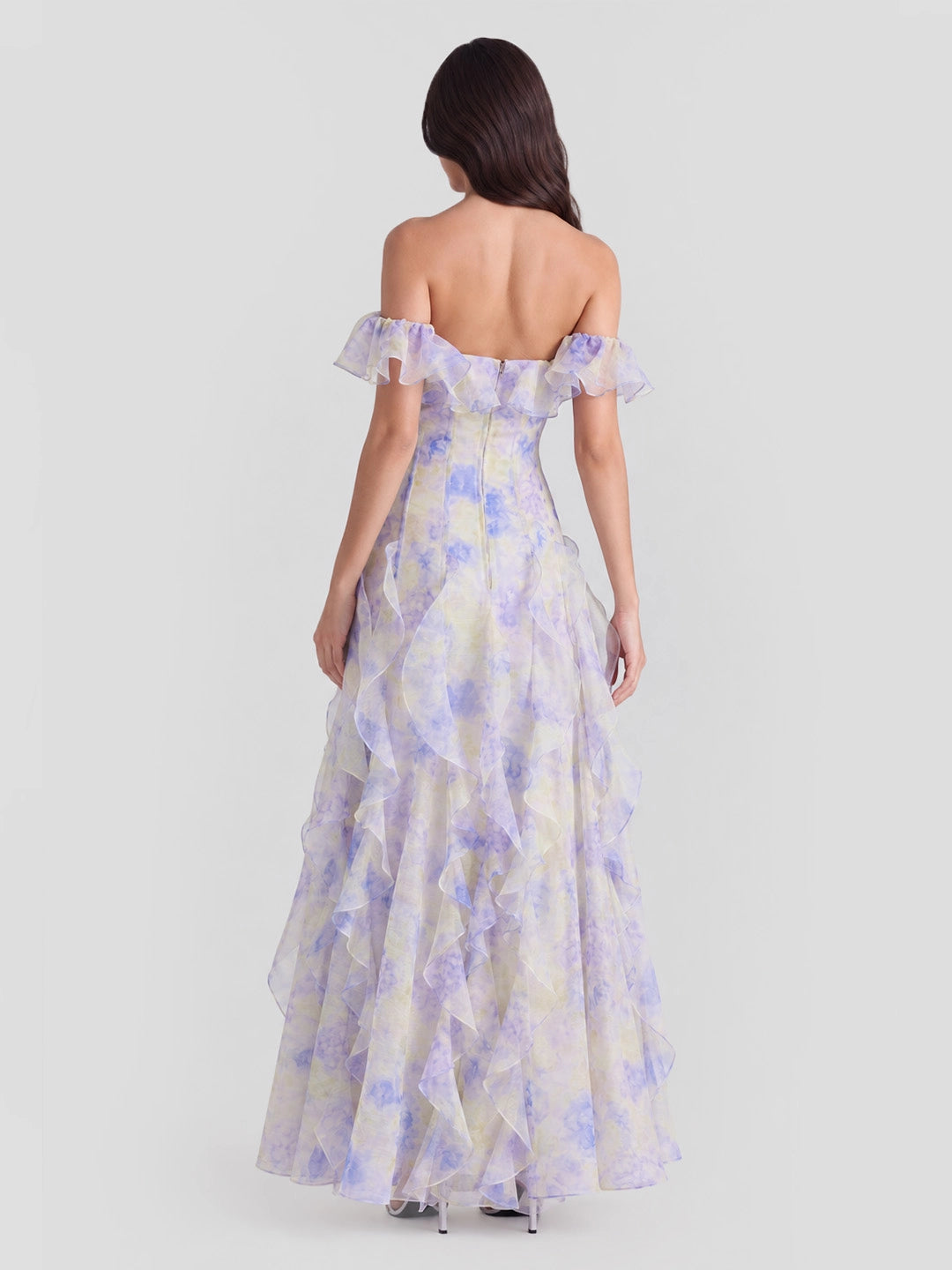 Floral Print Off-Shoulder Maxi Dress with Ruffle Detail