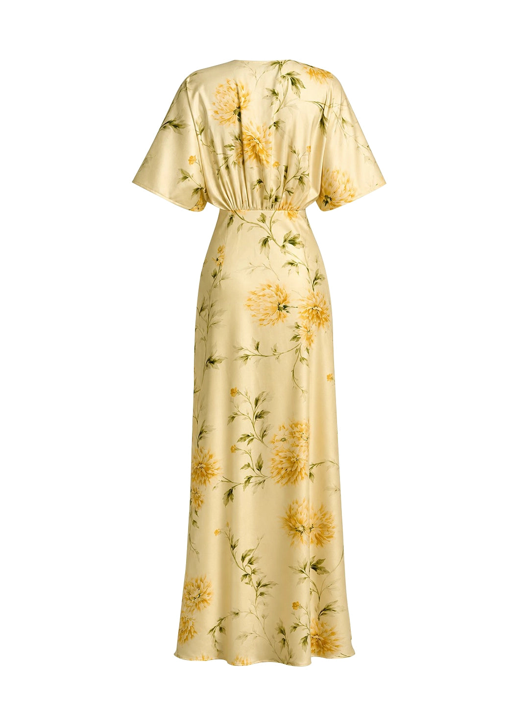 Floral Print Satin Plunge-Neck Maxi Dress