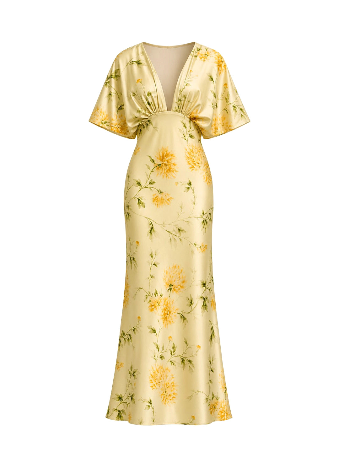 Floral Print Satin Plunge-Neck Maxi Dress