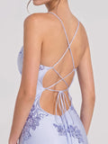 Floral Sequin Lace-Up Maxi Dress