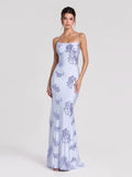 Floral Sequin Lace-Up Maxi Dress