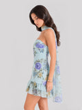 Floral Strapless Scarf Detail Mini Dress