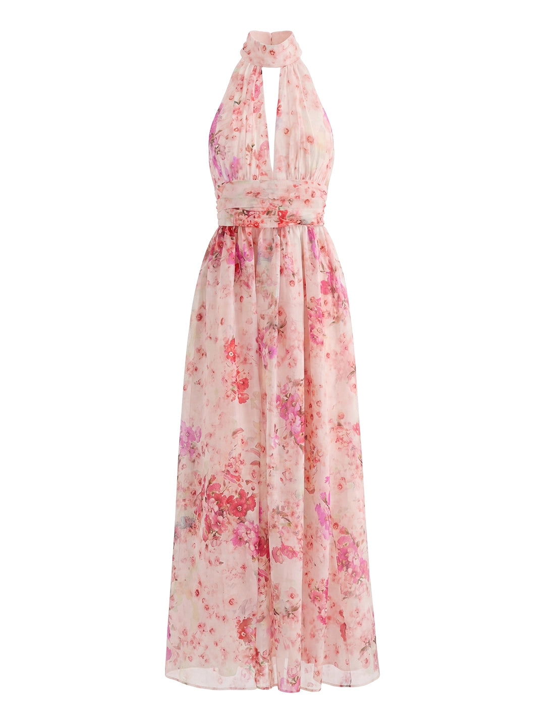 Floral Tie-Detail Halterneck Maxi Dress