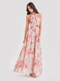 Floral Tie-Detail Halterneck Maxi Dress