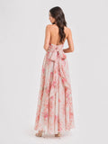Floral Tie-Detail Halterneck Maxi Dress