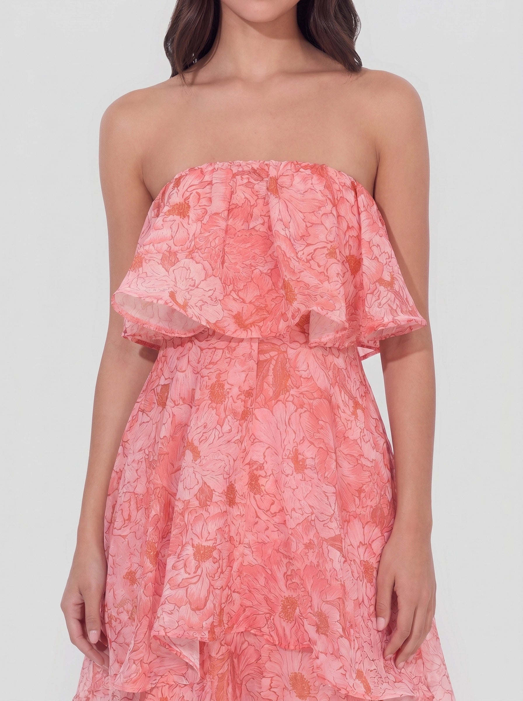 Floral Tiered Ruffle Chiffon Maxi Dress
