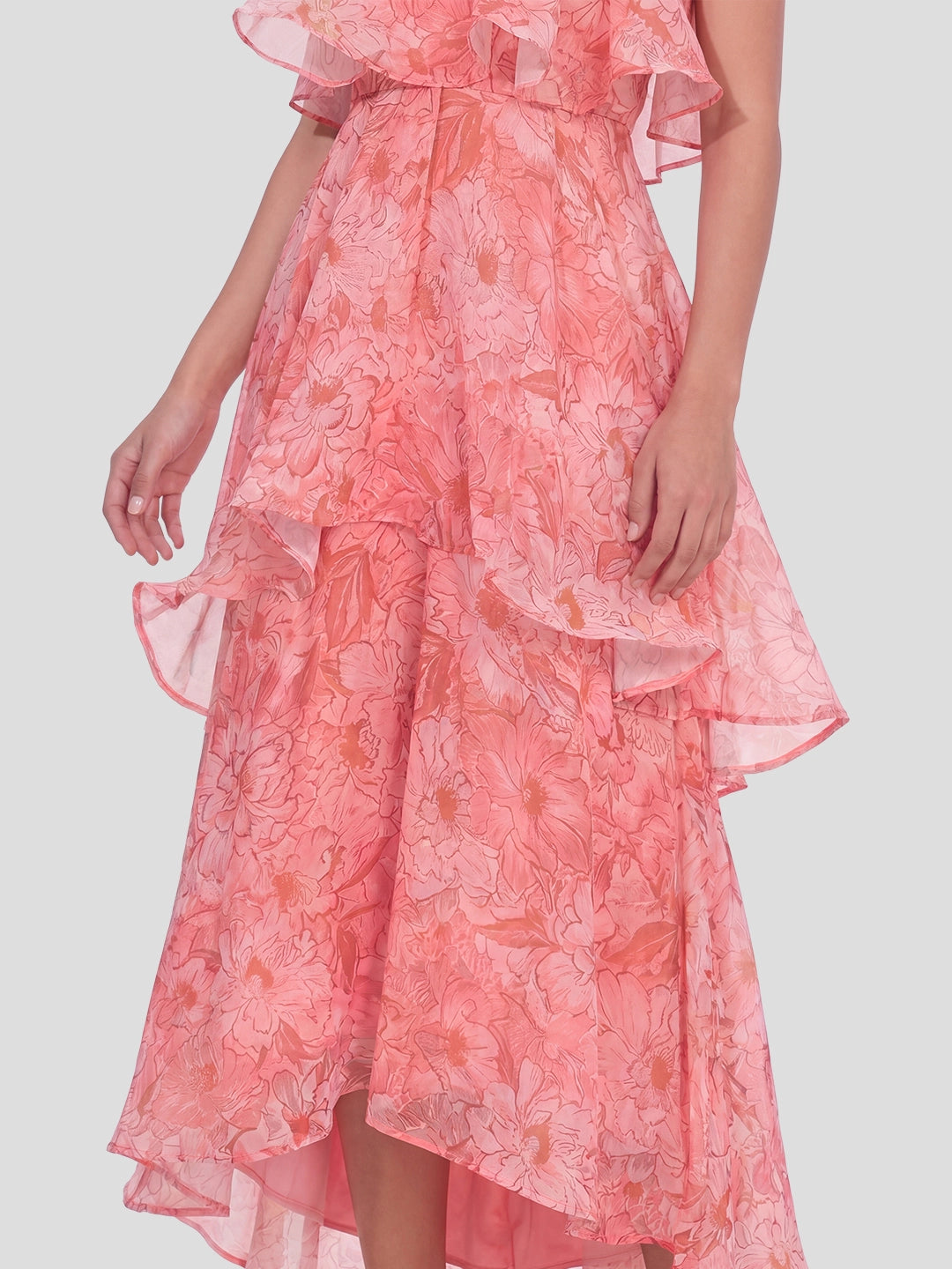 Floral Tiered Ruffle Chiffon Maxi Dress