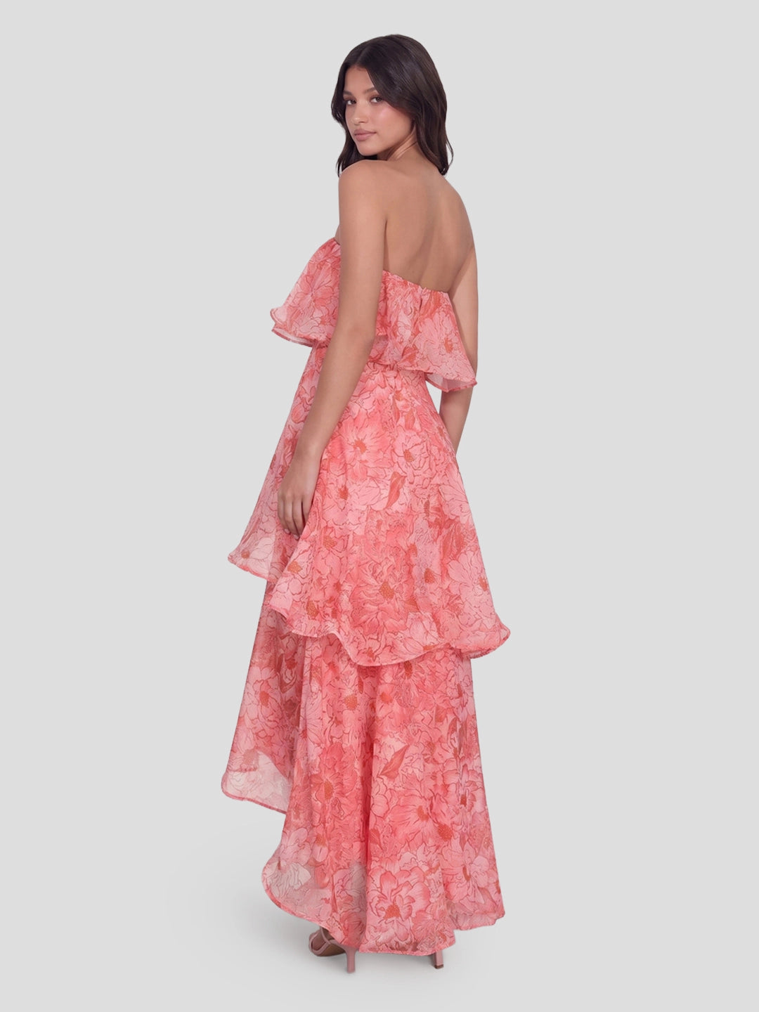 Floral Tiered Ruffle Chiffon Maxi Dress