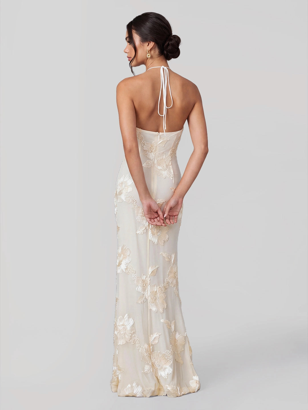 Flower Halter Embroidery Maxi Dress
