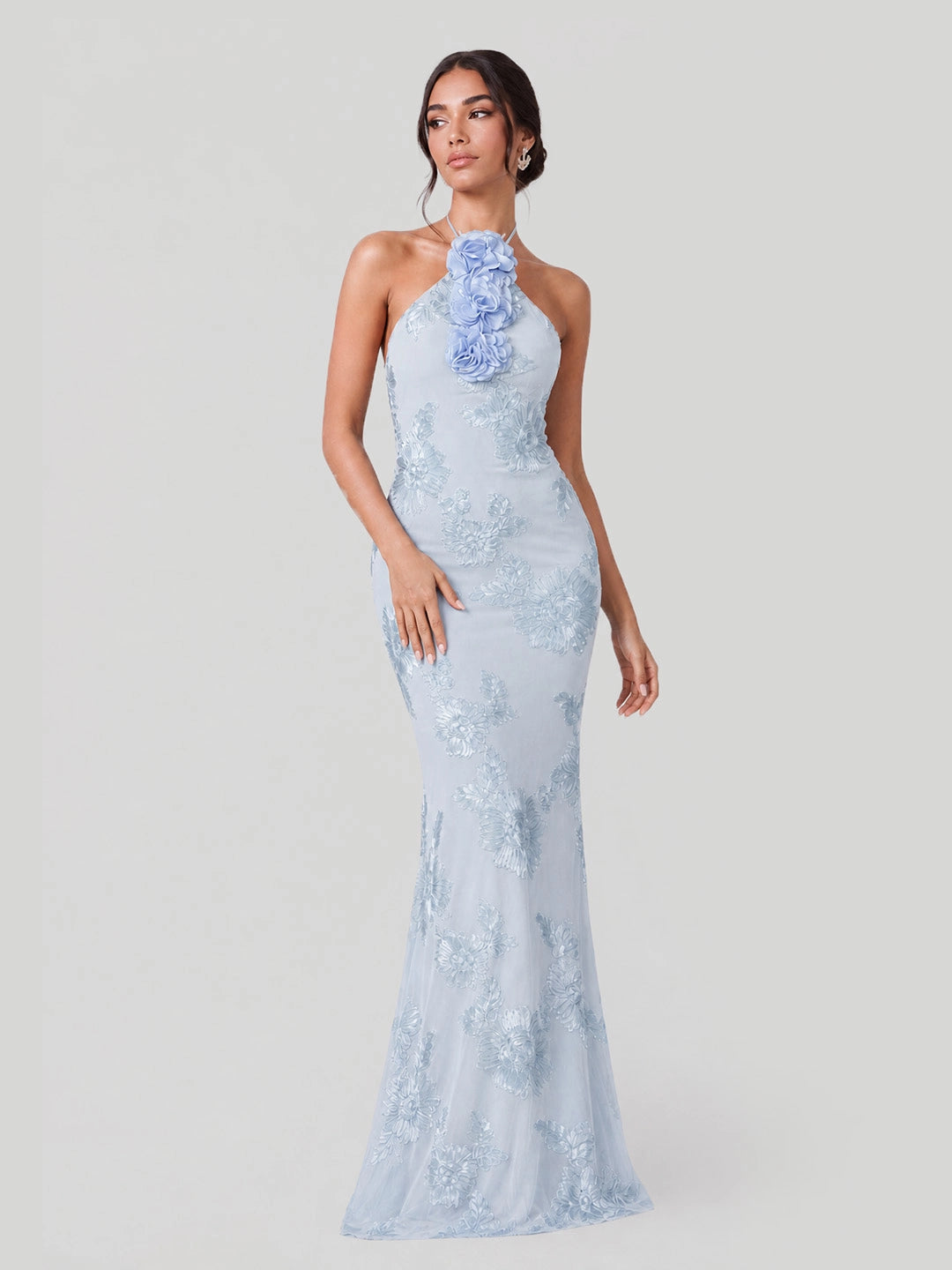 Flower Halter Embroidery Maxi Dress