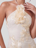 Flower Halter Embroidery Maxi Dress