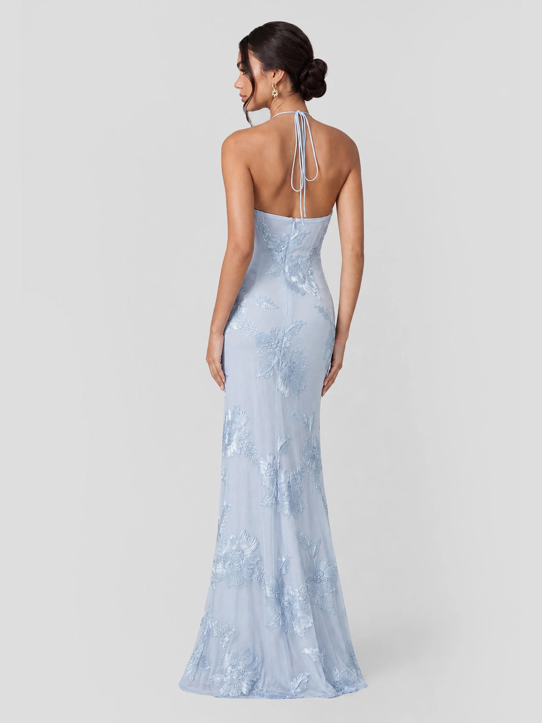 Flower Halter Embroidery Maxi Dress