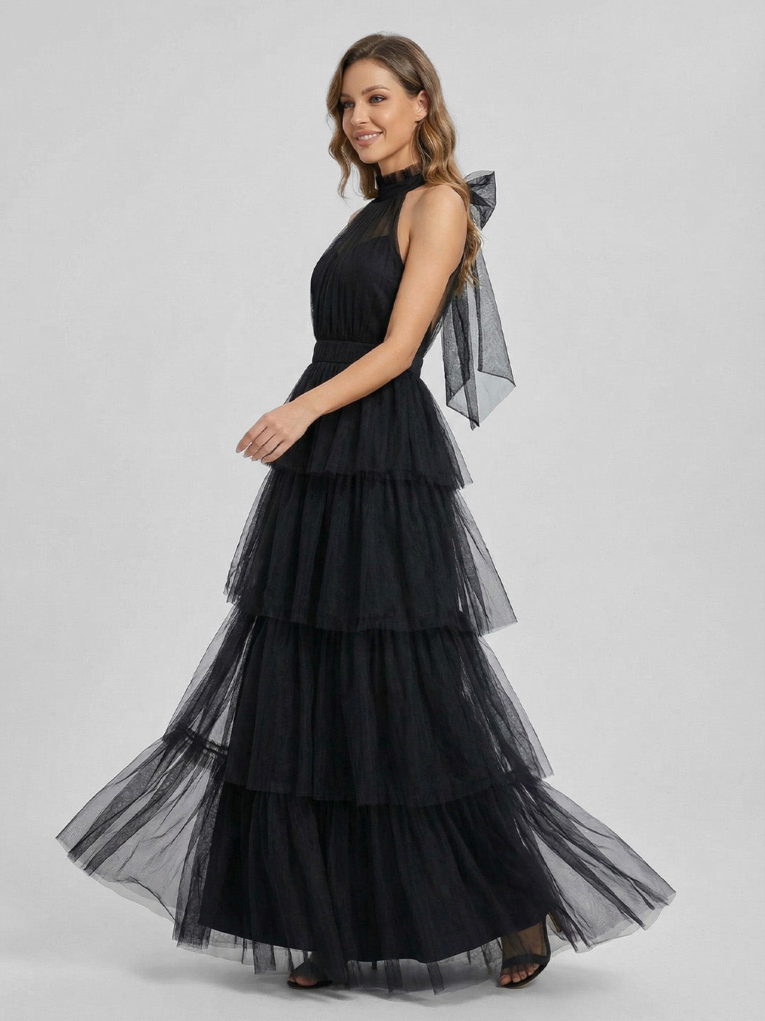 Halter Neck Tiered Tulle Gown